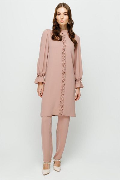 Esswaap Pants Tunic Set with Frosting Detail on the Front and Cuffs Powder