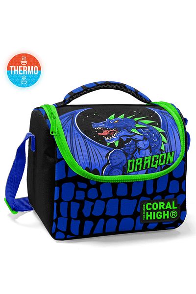 Coral High Cutie de prânz termică cu model Dragon Saks Negru pentru copii 11866