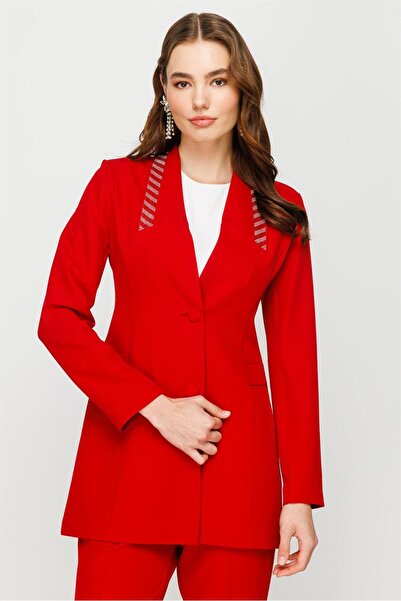 Esswaap Taş Yapıştırma Detaylı Spor Ceket Pantolon Takım Kırmızı