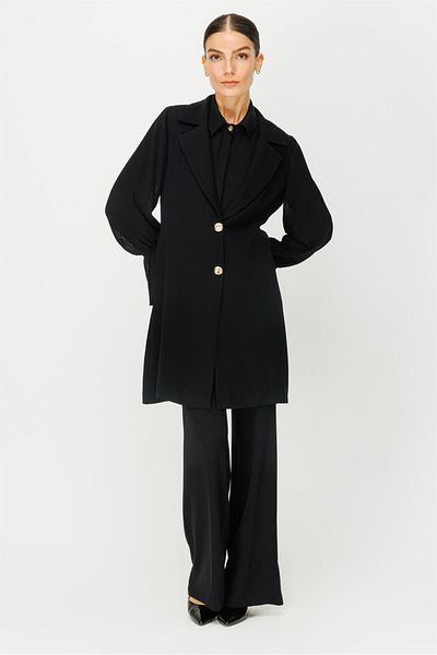 Esswaap Sleeve Pleated Detailed Jacket Trousers Set Black