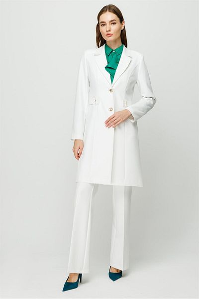 Esswaap Accessory Detailed Long Jacket Trousers Set Ecru