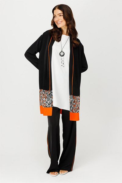 Esswaap Leopard Detailed Jacket Içunik Pants Necklace Set Orange