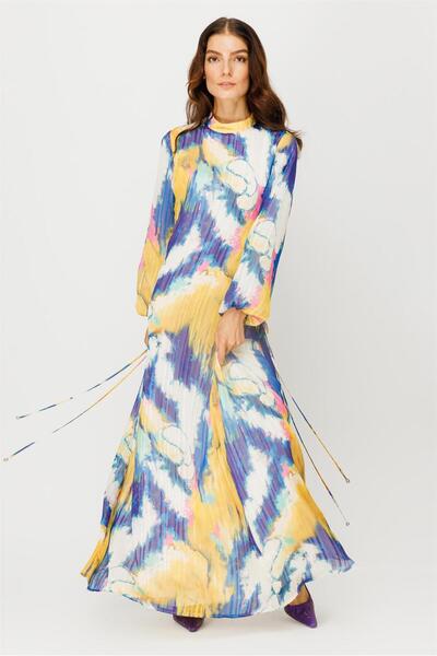 Esswaap Printed Chiffon Side Tie Dress Green