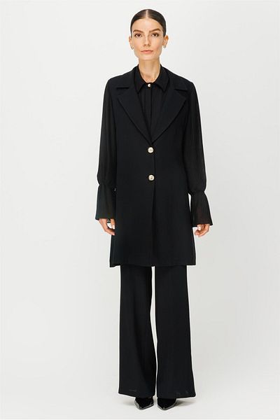 Esswaap Sleeve Pleated Detailed Jacket Trousers Set Black