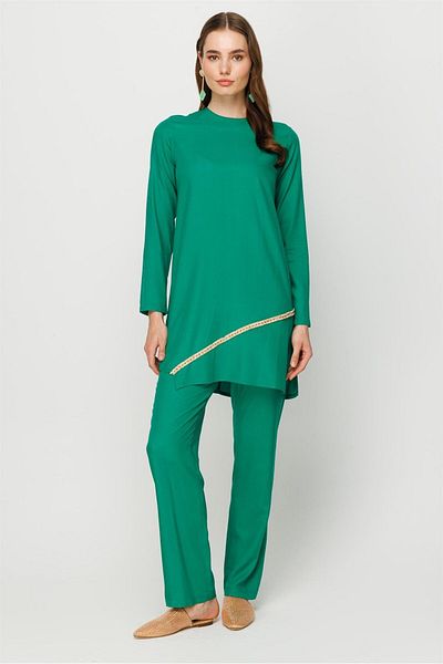 Esswaap Front Stripe Accessory Detailed Trousers Tunic Set Green