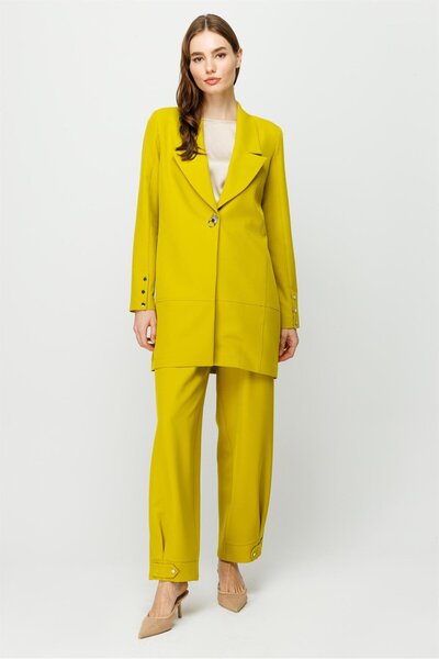Esswaap Çıt Çıt Detaylı Oversize Ceket Pantolon Takım Fıstık Yeşili