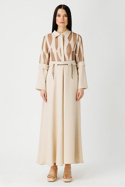 Esswaap Brown Linen Mesh Dress - Printed