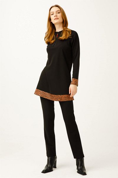 Esswaap Leopard Garnished Trousers Set Black