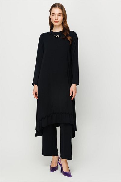 Esswaap Skirt Gather Detailed Tunic Trousers Set Black