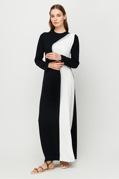 Esswaap Stylish Delicate Dress with Stonework Detail and Color Transition Ecru