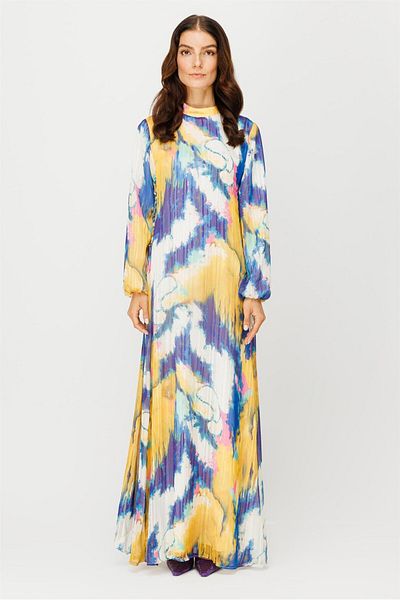 Esswaap Printed Chiffon Side Tie Dress Green