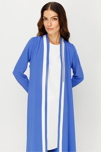 Esswaap Jachetă lungă cu broderie de piatră, pantaloni interior tunică, costum lavandă