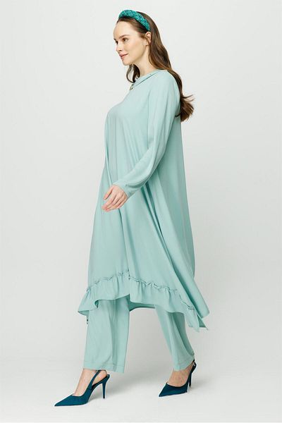 Esswaap Skirt Gather Detailed Tunic Trousers Set Mint