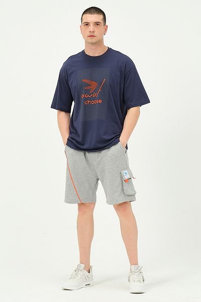 Owut Collection Gray Orange Detailed Cargo Pocket Men's Shorts