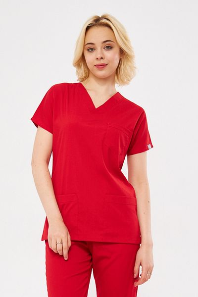 Class Üniforma Single Top Red Lycra Unisex Bat Sleeve Nurse and Doctor Uniform Hospital Uniform