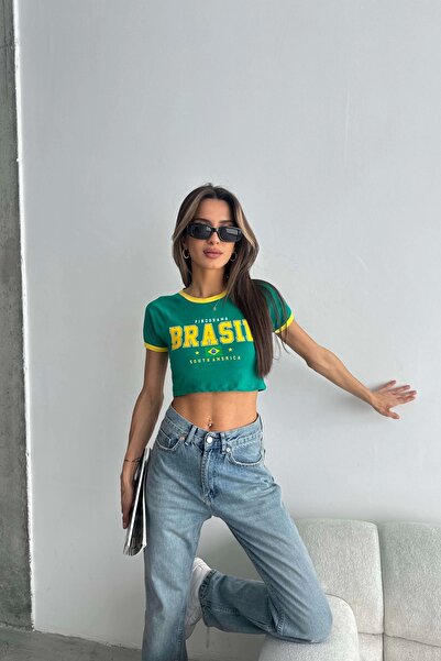 Eka Crop cu imprimeu verde Brasil pentru femei 1017-0151