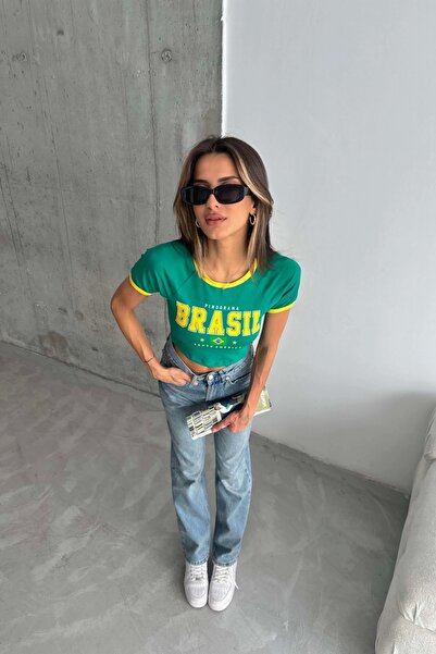 Eka Crop cu imprimeu verde Brasil pentru femei 1017-0151