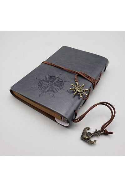 CAVAŞ sun hat Gray Color Leather Commemorative Book Compass Pattern Embroidered Vintage Notebook