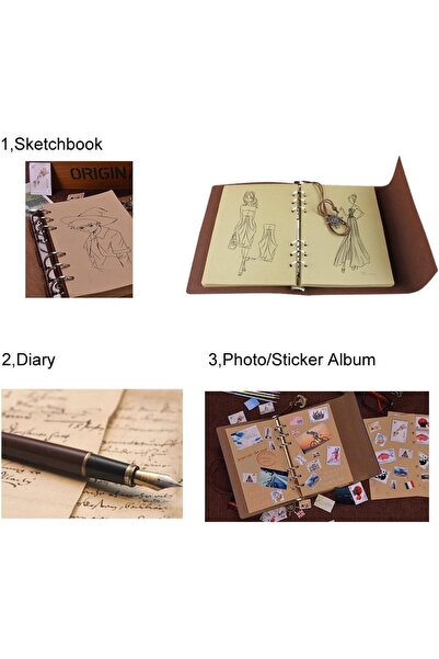 CAVAŞ sun hat Gray Color Leather Commemorative Book Compass Pattern Embroidered Vintage Notebook