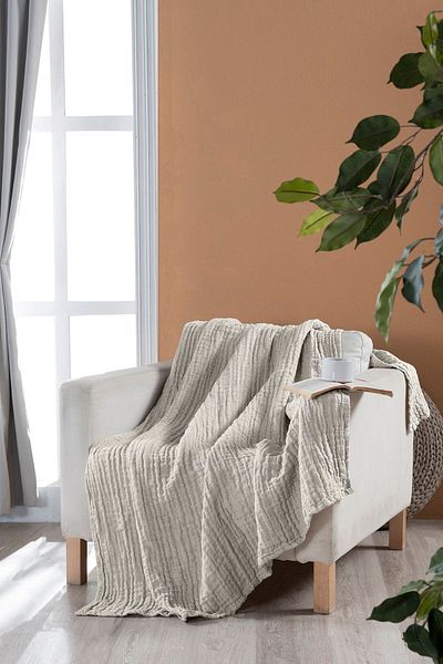 Miespiga Şal rustic cu 3 straturi din in, cu două feţe, umplut cu fibre super moi, patru anotimpuri, 140x190cm