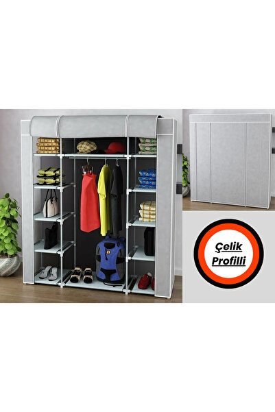 HOLTECH Çift Yandan Raflı Çelik Profilli Bez Dolap Süper Dayanıklı Gardırop Kıyafet Saklama Dolabı