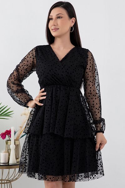 PULLIMM Double Breasted Collar Skirt Layered Evening Dress 2022-1116