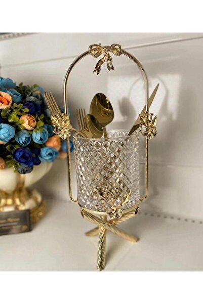 AZADE BAKIR KRİSTAL CAM KAŞIKLIK GOLD RENK