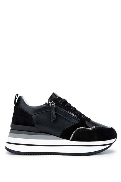 Tamer Tanca Genuine Leather Women's Black Sneakers - Sports Shoes