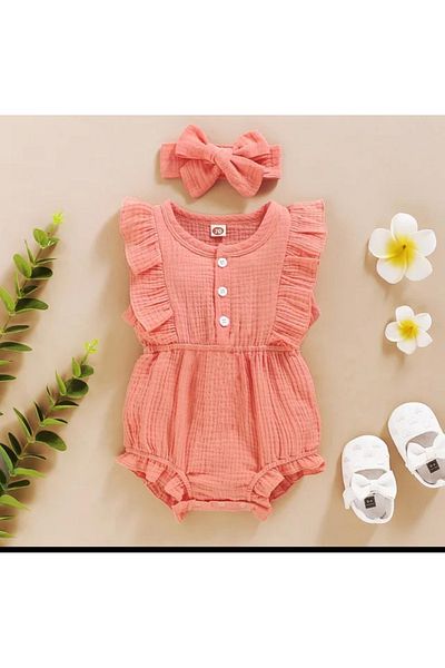 Bubito Unisex Baby Girl & Child 100% Cotton Bandana Romper - Pink