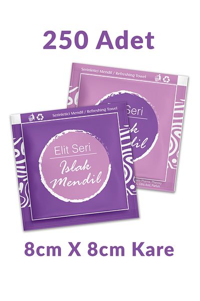 Elit Printed Disposable Wet Wipes 250 Pieces (8X8Cm) Purple Square