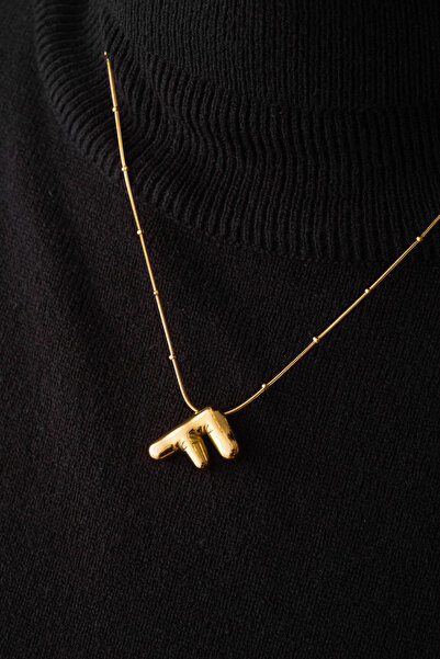ByFlorya Jewelry قلادة بالون الفقاعات "F" بحرف فولاذي على شكل سمكة على ظهره ب...