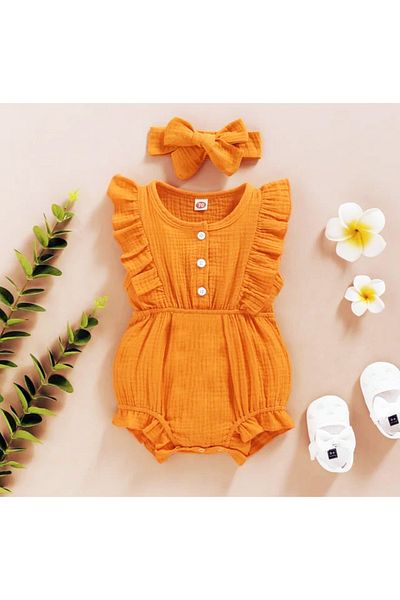 Bubito Unisex Baby Girl and Child 100% Cotton Orange Jumpsuit