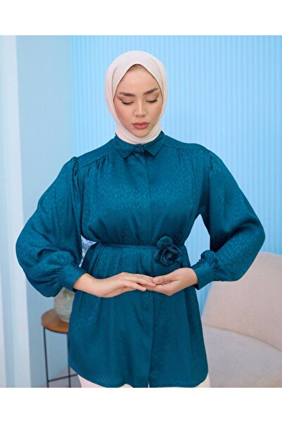 ARL MODA Kendinden Desenli Saten Gömlek