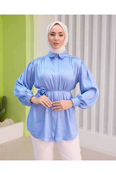 ARL MODA Kendinden Desenli Saten Gömlek