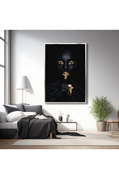 TrendCanvasArt Altın Makyajlı Afrikalı Zenci Kadın Kanvas Tablo, Dekoratif Sa...