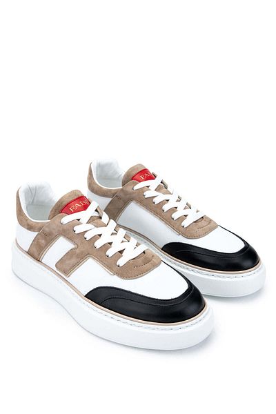 FABI Men's Genuine Leather White/Sand/Black Sneakers & Sports Shoes
