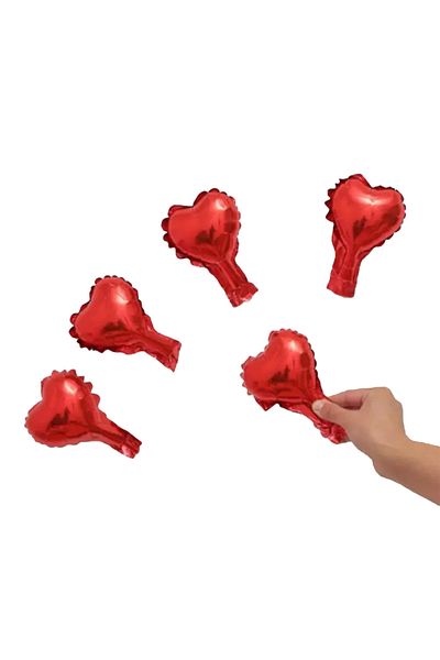 kidspartim Red 5 Inch Mini Heart Foil Balloon - 5 Pieces
