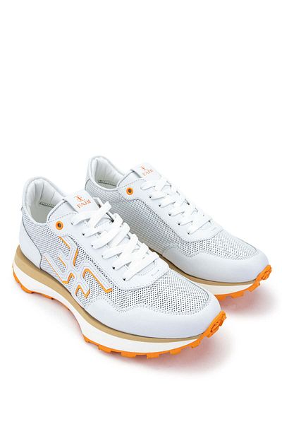 FABI Men's Genuine Leather White/Orange Sneakers & Sports Shoes