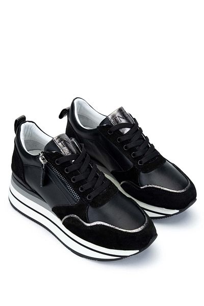 Tamer Tanca Genuine Leather Women's Black Sneakers - Sports Shoes