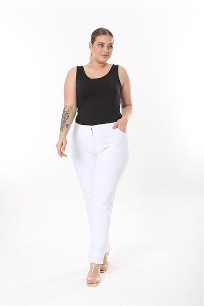 SERRA BÜYÜK BEDEN Denim White Plus Size Trousers