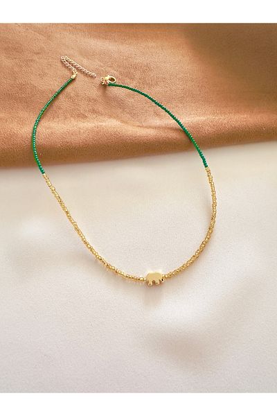Atelier Çağla Gold Green Elephant Bead Necklace