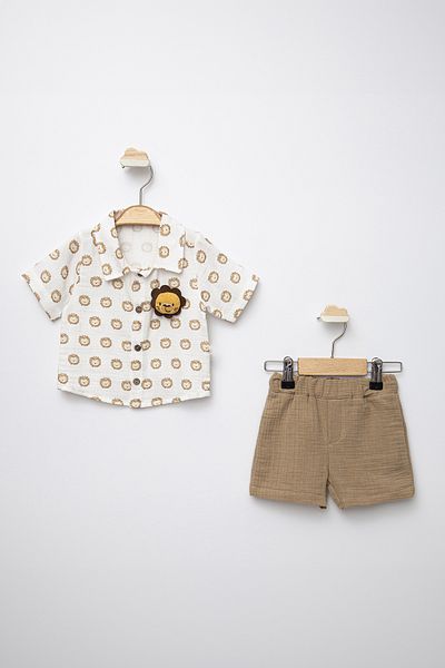 ADABEBEK New Season Baby Boy Set with Lion Accessories and Patterned Muslin 763