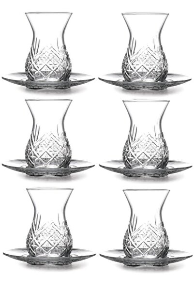 Paşabahçe 96992 Timeless Patterned 12-Piece Glass Tea Cup Set for 6