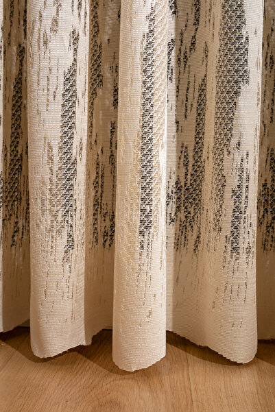 LUNETT HOME READY TO USE FLAME PATTERNED HONEY FOAM COLOR THIGHT PLEATED 1X3 TULLE CURTAIN