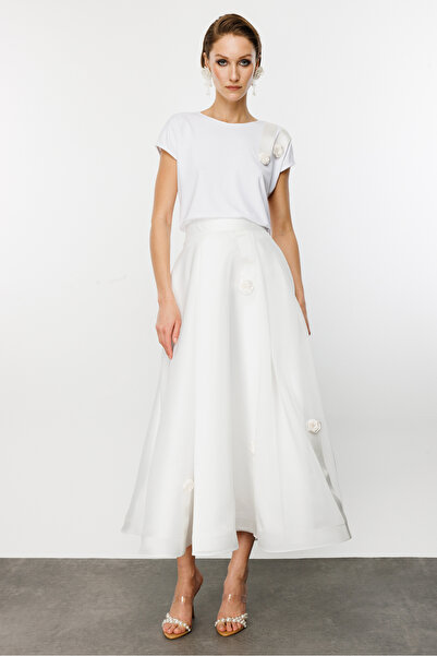 Nefeli Grogen Çiçekli Tafta  Etek