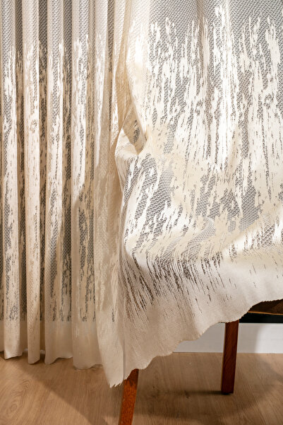 LUNETT HOME READY TO USE FLAME PATTERNED HONEY FOAM COLOR THIGHT PLEATED 1X3 TULLE CURTAIN