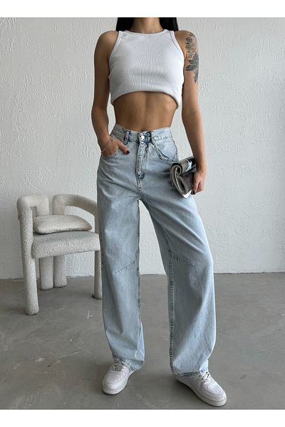 DENİKK TREND UNISEX LOOSE FIT SNOW WASH BAGGY JEAN PANT-TREND UNISEX LOOSE FIT SNOW WASH BAGGY JEAN PA