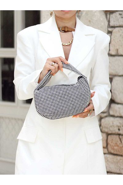 Moom Bag Γυναικεία τσάντα ώμου βραδινό φόρεμα με ασημί κρύσταλλο με αλυσίδα