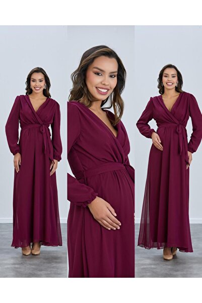 LİYACA Hamile Şifon Elbise Çekim Abiye