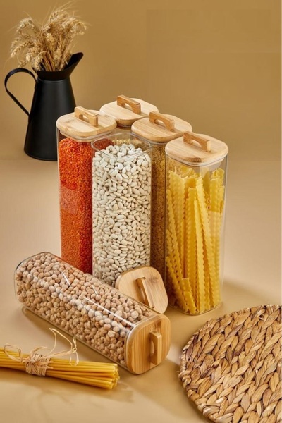 Cooker Borosilikat Kare Cam Kavanoz 3 Adet -bambu Vakumlu Kapak Ckr2964